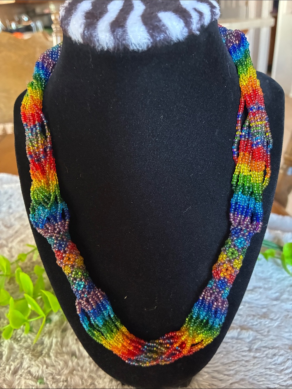 Multicolor Seed Bead Twist Necklace - Rainbow